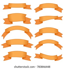 Set of ten orange ribbons and banners for web design. Great design element isolated on white background. Vector illustration.
