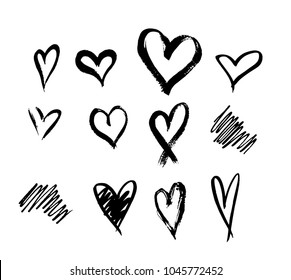 Set ten outline hand drawn heart icon Hand drawn doodle grunge heart vector set Rough marker hearts isolated white background  vector heart collection Unique Painted
