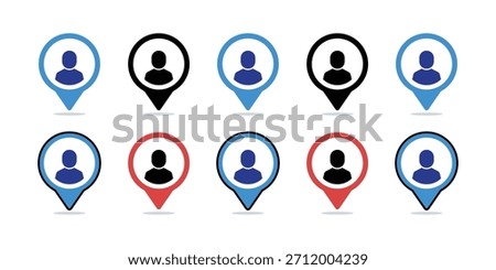 Set of Ten People Pin Location Icon Vector
