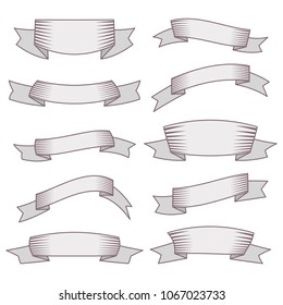 Set of ten ribbons and banners for web design. Great design element isolated on white background. Vector illustration.