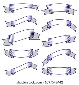 Set of ten ribbons and banners for web design. Great design element isolated on white background. Vector illustration.