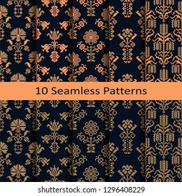 set of ten seamless patterns with antique floral ornaments. seamless template in the swatch panel 