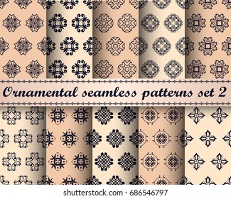 Set of ten seamless repeating ornamental vintage patterns. Template for design of wrapping paper, packaging, fabric, textile, wallpaper, tile, oilcloth and other.