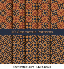set of ten seamless vector geometric colorful patchwork  patterns. design for package, cover, textile