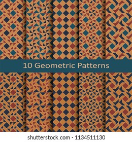 set of ten seamless vector geometric colorful patchwork  patterns. design for package, cover, textile