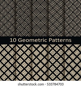 Set of ten seamless vector geometric monochrome patterns