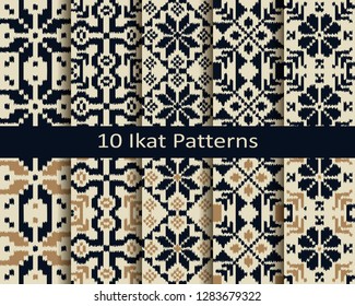 set of ten seamless vector ikat geometric patterns. seamless templates in thhe swatch panel. design for textile, print, interior