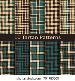 set of ten seamless vector trendy scottish square tartan patterns. design for wrapping, packaging, covers, cloths