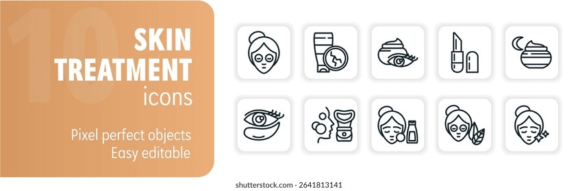 Set of ten skincare routine icons featuring women applying beauty products to their face