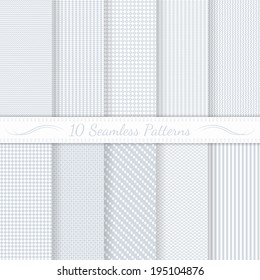 Set of ten subtle seamless patterns. Monochrome. Classic. Soft colors. Swatches of seamless patterns included in the file.  