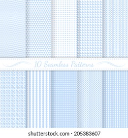 Set of ten subtle seamless patterns. Monochrome. Classic. Swatches of seamless patterns included in the file.