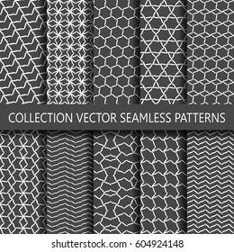 Set of ten subtle seamless patterns. Monochrome. Classic. Soft colors. Swatches of seamless patterns included in the file.