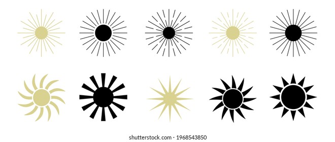 Set of ten sun icons. Vector illustration.