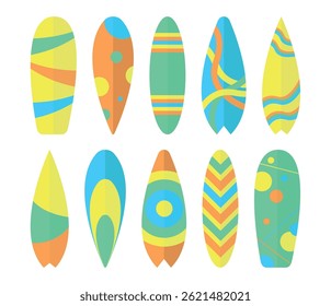 Set of ten surfboard icons on white background.