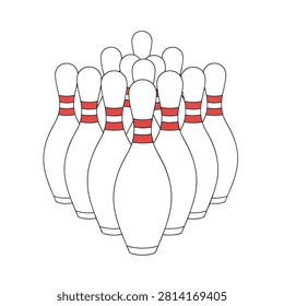 Set of Ten Ten-Pin Bowling Pins Arranged in Triangle Formation Isolated on White Background Vector
