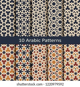 set of ten vector arabic colorful geometric traditonal patterns. design for print, interior, textile, packaging