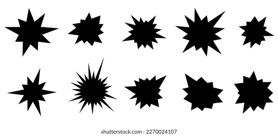 Set of ten vector black bursting star shapes	