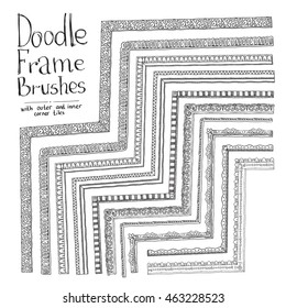 Set of ten vector doodle frame brushes with inner and outer corner, with different  start and end.