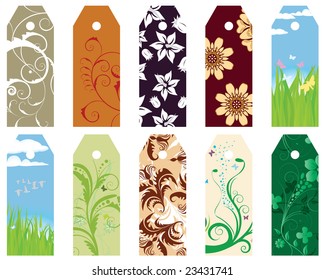 Set of ten vector floral bookmark labels