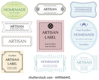 A set of ten vector illustrations of various labels.