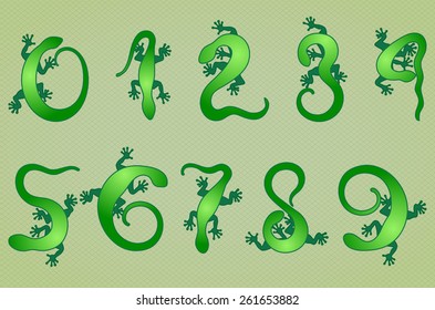 Set of ten vector numbers like lizards.