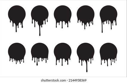 Set of ten vector round black paint drips. Illustration for your design.