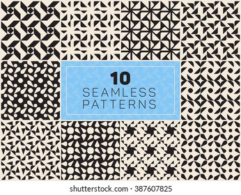 Set of Ten Vector Seamless Black and White Geometric Patterns Abstract Background
