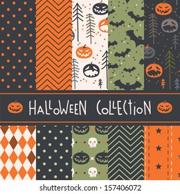 Set of ten vector seamless pattern. Halloween Collection. 
