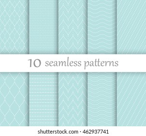 Set of ten vector turquoise dotted patterns. Collection of seamless patterns for your design. 
Vector illustration.