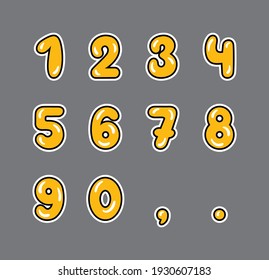 a set of ten yellow figures, point and comma 
with a black outline on a gray background, vector