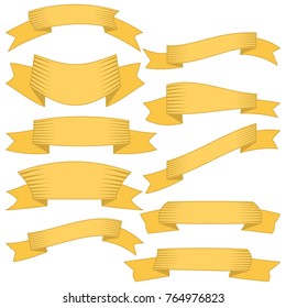 Set of ten yellow ribbons and banners for web design. Great design element isolated on white background. Vector illustration.