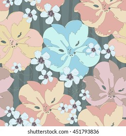 Set of tender color flowers. Vector stripped seamless background