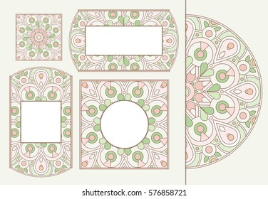 Set of tender greeting cards or invitations with doodle floral circle ornament for wedding, mother day, Valentines day