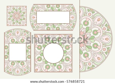 Set of tender greeting cards or invitations with doodle floral circle ornament for wedding, mother day, Valentines day