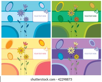 set of tender multicolor postcard with flowers