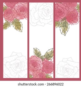 Set of tender vintage roses cards. All objects are conveniently grouped  and are easily editable.