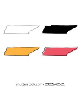 Set of Tennessee map shape, united states of america. Flat concept vector illustration .