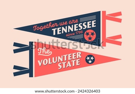 Set of Tennessee pennants. Vintage retro graphic flag, pennant, star, sign, symbols of USA. The Volunteer State. 