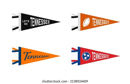 Set of Tennessee sports team pennants. Retro colors labels. Vintage hand drawn wanderlust style. Isolated on white background. Good for t shirt, mug, other identity. Vector illustration.