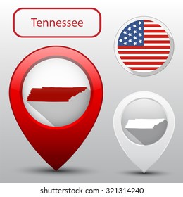 Set of Tennessee state with flag america and map pointer