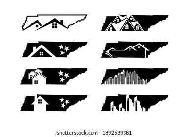 A Set Of Tennessee  State  Map  With Home Real Estate Logo