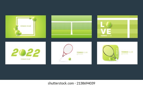 Set Tennis background for content online , Tennis ball on the on the white net  in blue tennis court , Illustrations for use in online sporting events , Illustration Vector  EPS 10