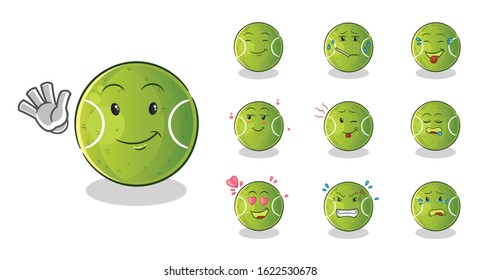 set of tennis ball cartoon. with a variety of expressions, including sad, in love, angry, crying and others. cute chibi cartoon mascot vector