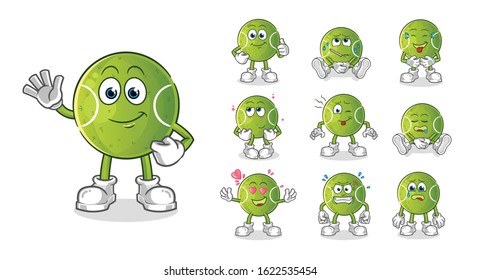 set of tennis ball cartoon. with a variety of expressions, including sad, in love, angry, crying and others. cartoon mascot vector