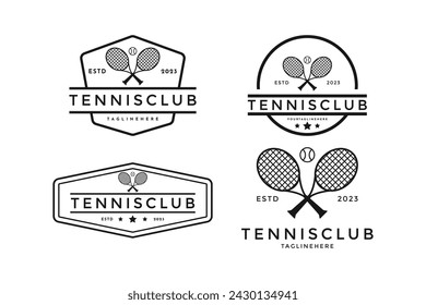 set of tennis ball club logo design vintage retro badge label