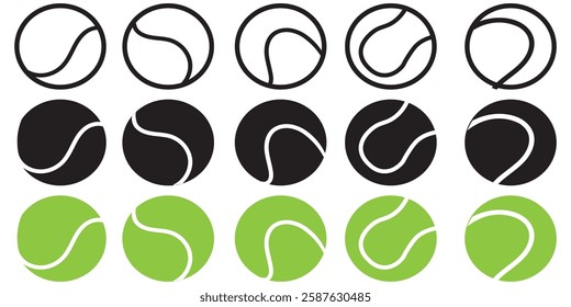 Set tennis ball icon. Set with tennis balls vector icons. Tennis balls black and green collection. Sport game. Tennis ball. Sport concept. Sports, fitness, activity. Vector illustration 