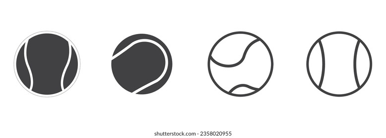 Set of tennis ball icon. Flat of tennis balls vector icons. Tennis balls black and white collection. 