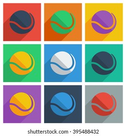 It is a set of tennis ball with shadow flat concept modern design