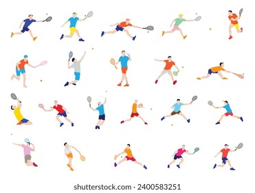 Establece el logotipo del vector del personaje de tenis, los iconos del jugador de tenis. Vector de jugador de Tenis.