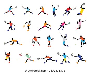 Set Tennis Character Men Vector Logo, Tennis player icons set. Tenis player vector.